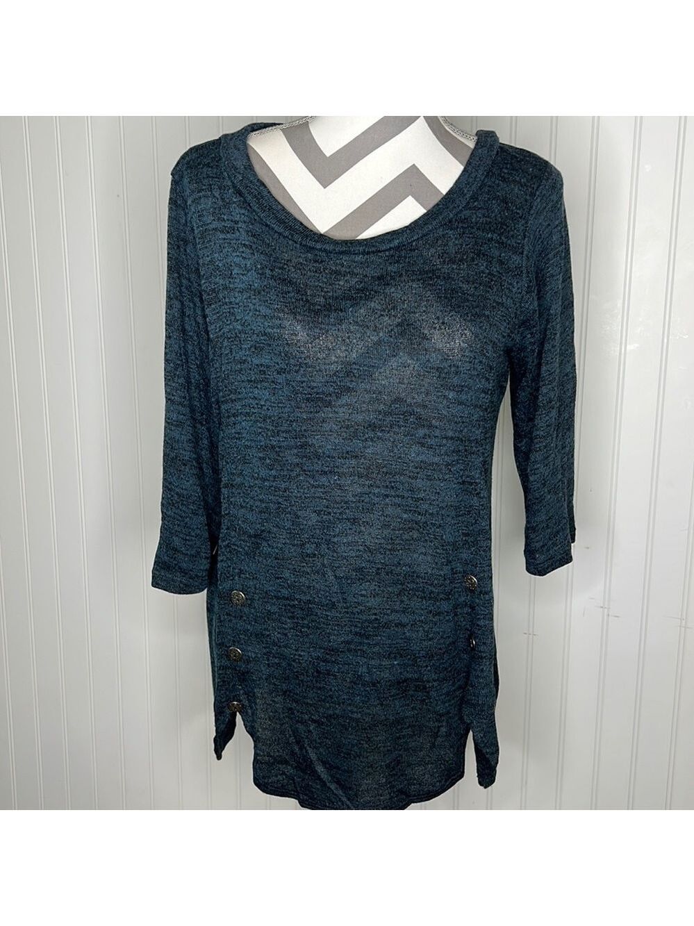 New Teal Side Button Scoop Neck Sweater Top Size Large